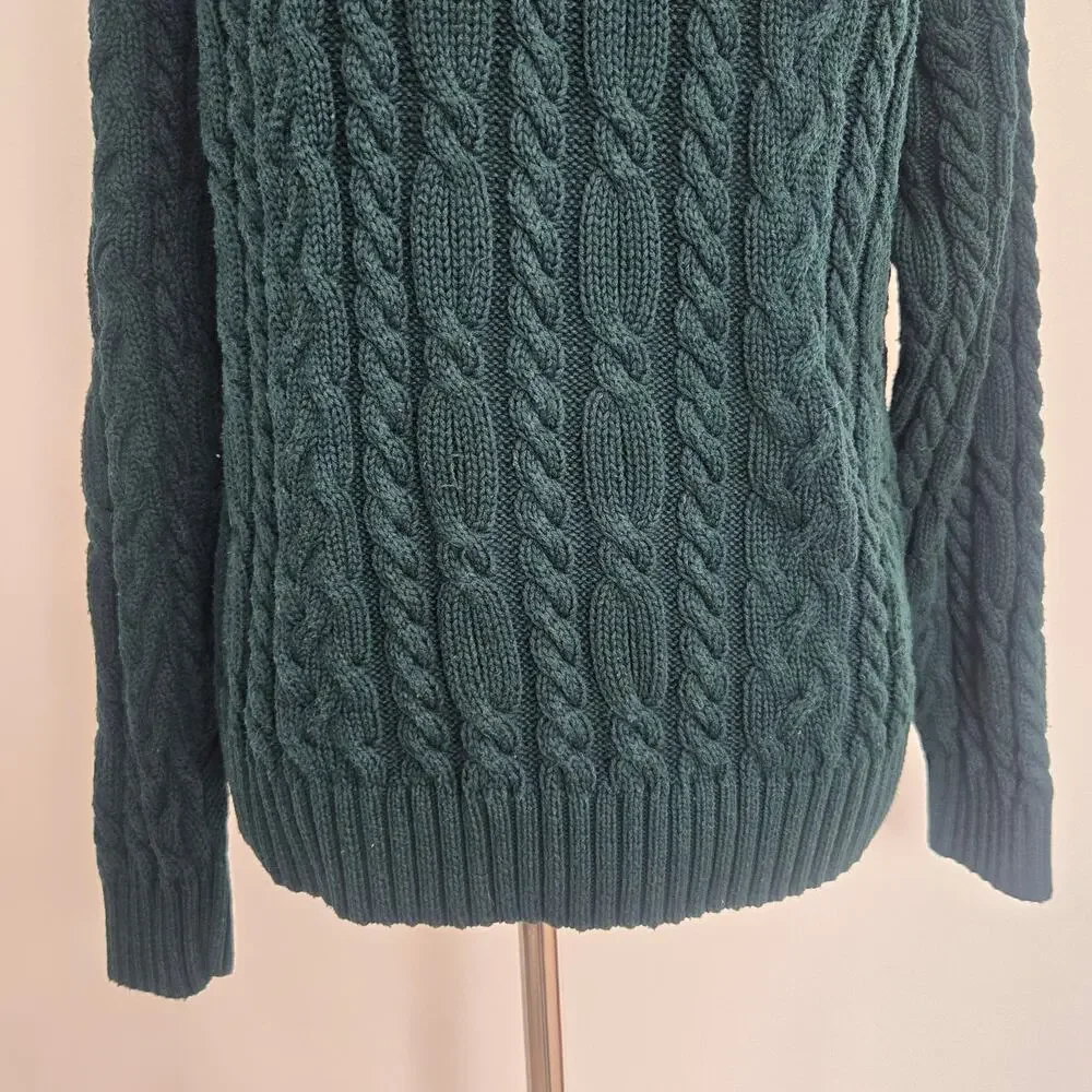 Vintage Roll Neck Cable Knit Sweater Chunky Green Heritage Women Medium